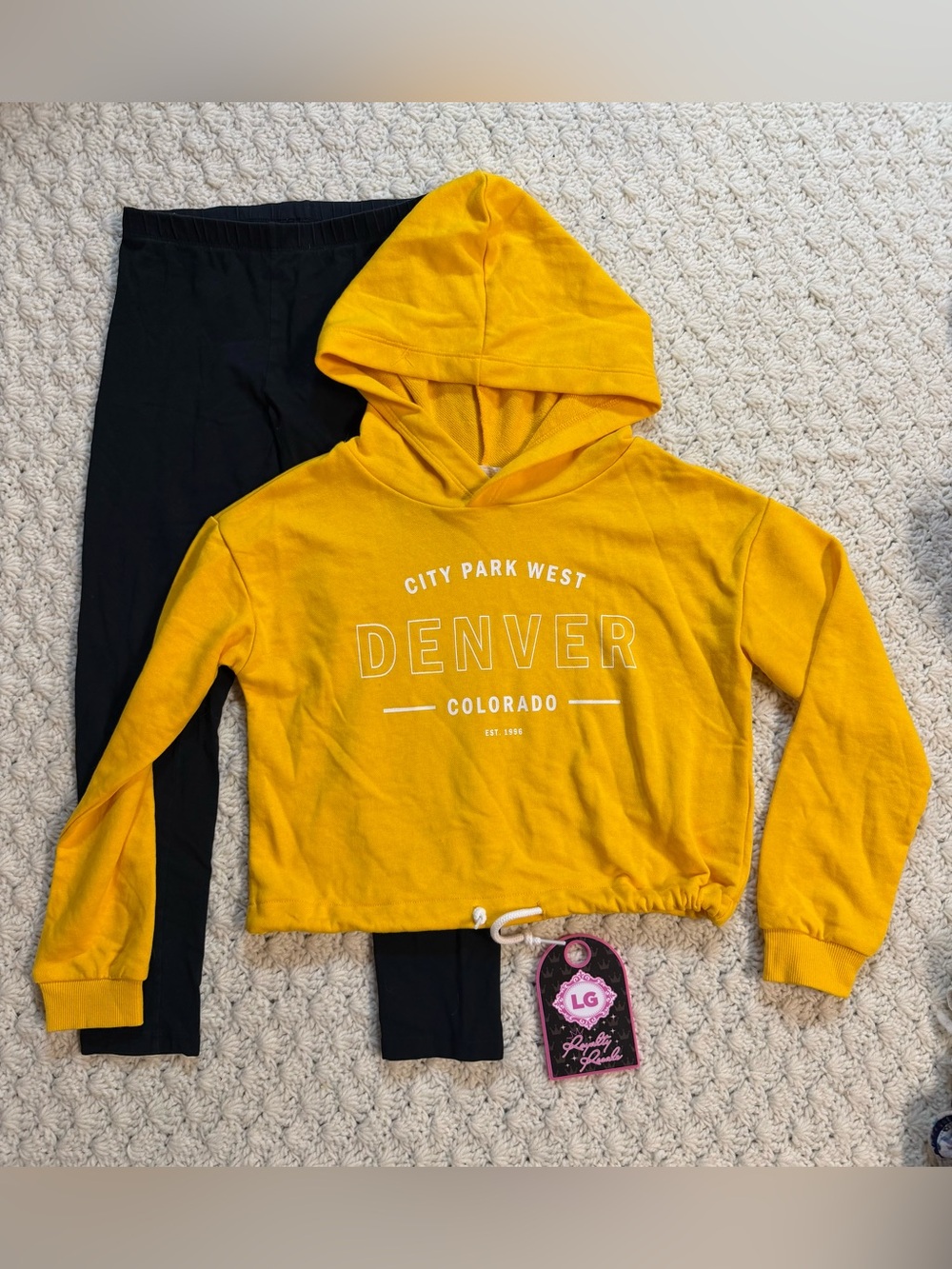 H&M Yellow Denver Hooded Sweatshirt & Black Leggings Kids Set